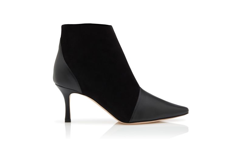 Side view of Botiyepla, Black Suede Pointed Toe Ankle Boots - AU$973.00