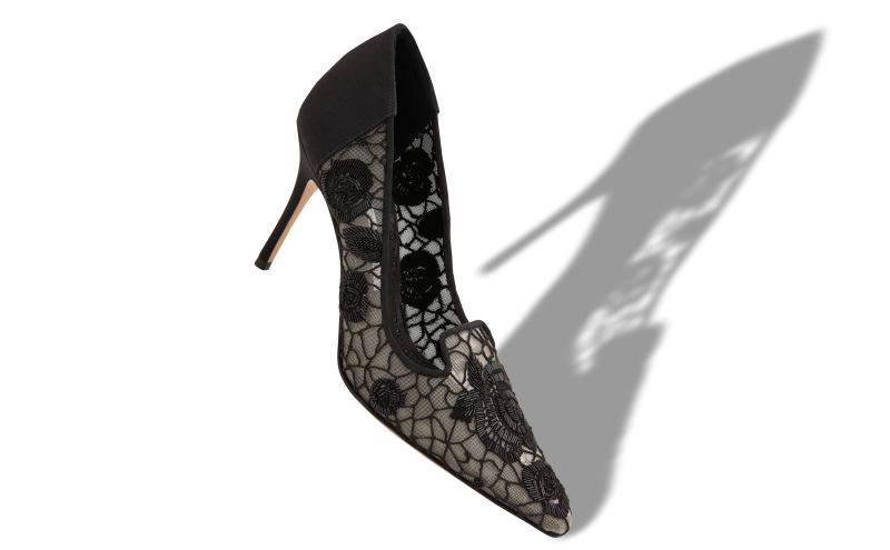 Milandra, Black Mesh Floral Detail Pumps - US$2,885.00 
