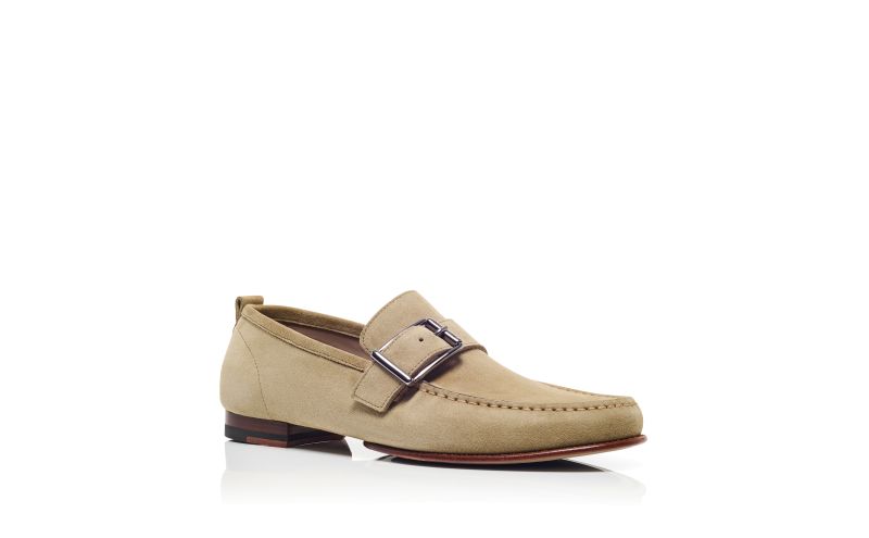 Lerici, Light Beige Suede Buckle Slippers - US$538.00