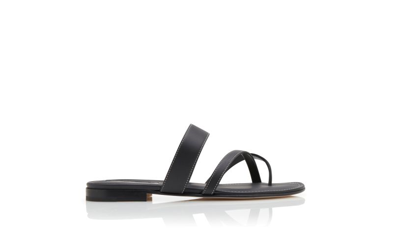 Side view of Susacru, Black Calf Leather Crossover Flat Sandals - US$745.00