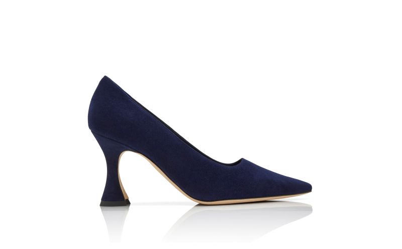 Side view of Loumaj, Navy Blue Suede Pointed Toe Pumps - US$423.00