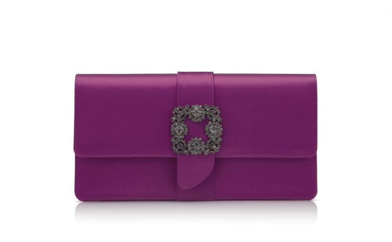 Side view of Capri, Dark Fuchsia Satin Jewel Buckle Clutch - AU$2,895.00