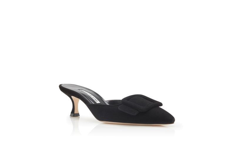 Maysale, Black Suede Kitten Heel Mules - AU$1,135.00