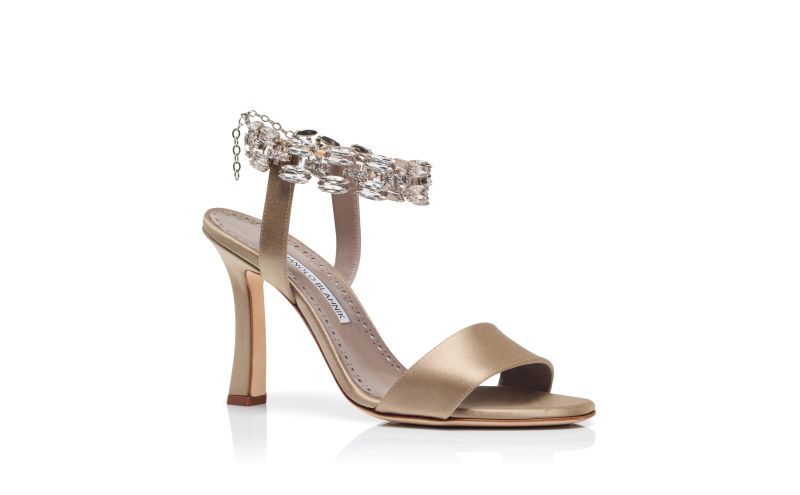 SANTAMA, Light Brown Satin Embellished Sandals, 1625 USD