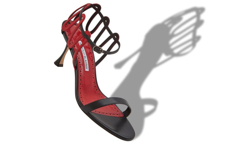 Chafarsan, Black and Red Nappa Leather Strappy Sandals  - AU$878.00 