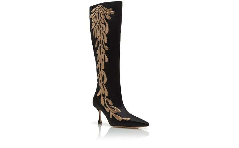 Menki, Black and Gold Satin Knee High Boots - CA$3,085.00