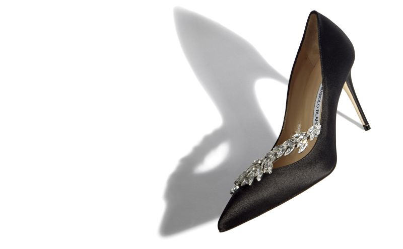 Nadira, Black Satin Jewel Buckle Pumps  - €1,045.00