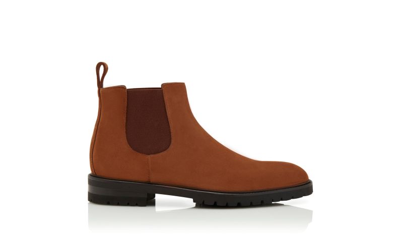 Side view of Designer Brown Calf Suede Chelsea Boots