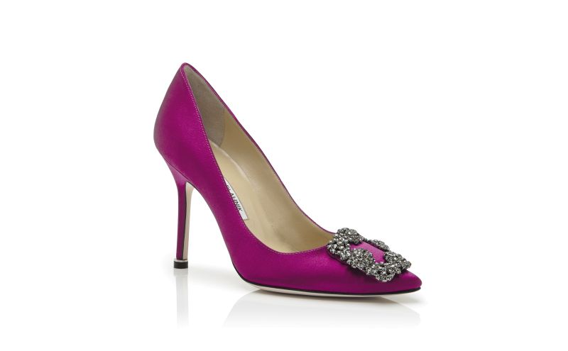 Hangisi, Dark Fuchsia Satin Jewel Buckle Pumps - CA$1,555.00