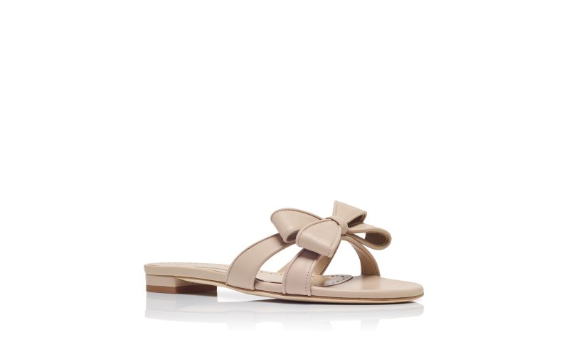 Cafreddaflat, Light Beige Nappa Leather Bow Detail Flat Sandals - US$885.00