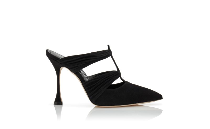 Side view of Kerua, Black Suede Ruched Detail Mules  - £825.00