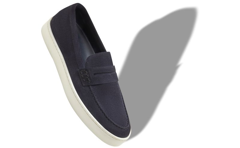 Ellis, Navy Blue Suede Slip-On Loafers - US$815.00 