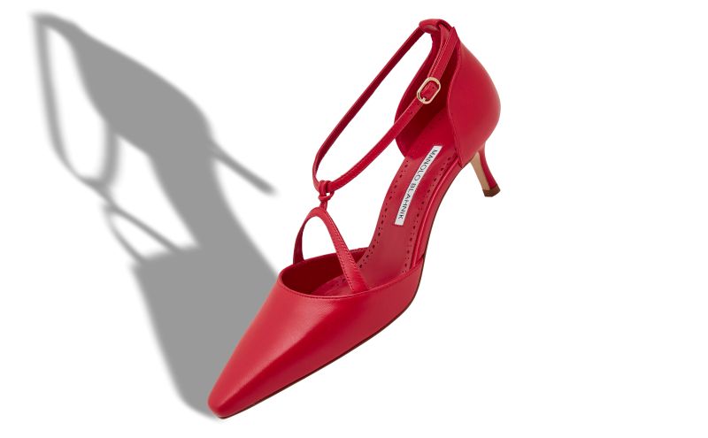 Nola, Red Nappa Leather T-Bar Pumps  - AU$1,695.00