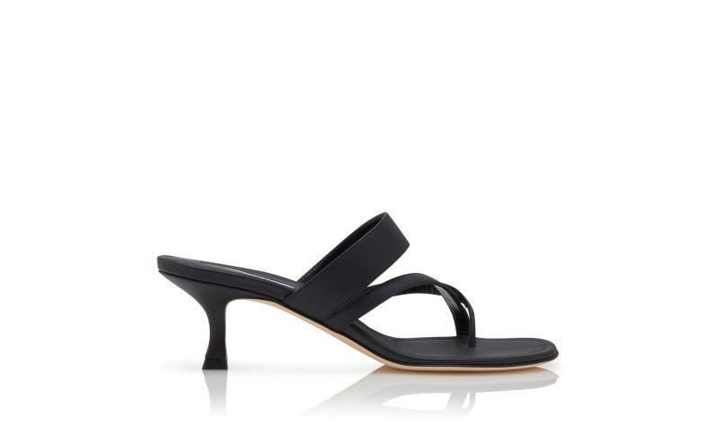 Side view of Susa, Black Calf Leather Open Toe Mules - AU$1,445.00