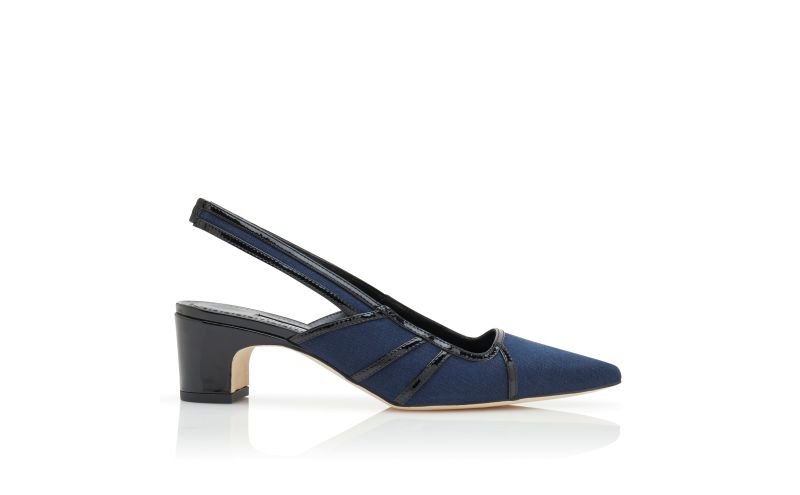 Side view of Furrun, Navy Blue and Black Linen Geometric Slingback Pumps - AU$1,735.00