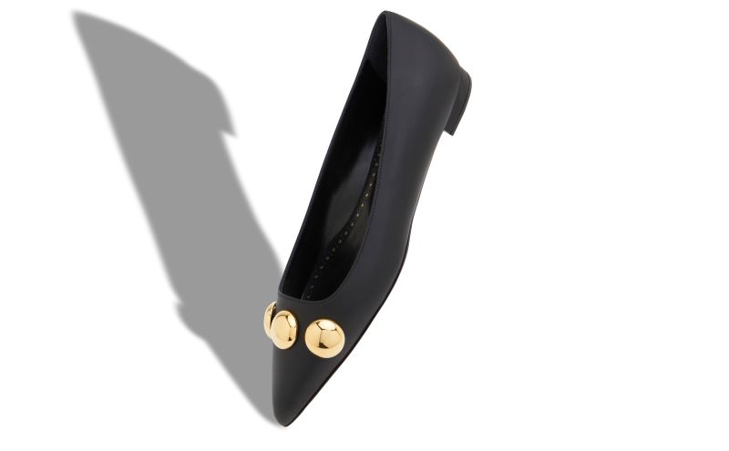 CHAPPAFLAT, Black Calf Leather Pointed Toe Flat Pumps, 825 EUR