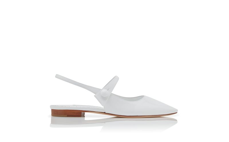Side view of Didionflat, White Patent Leather Slingback Flat Pumps  - AU$1,390.00