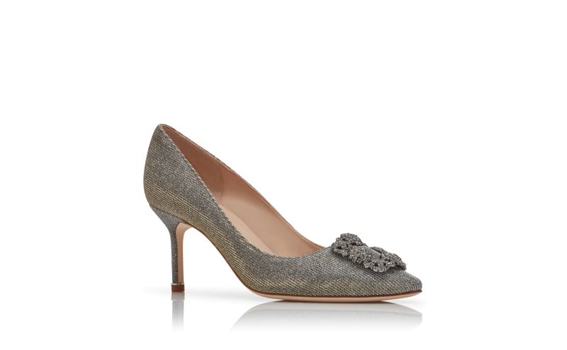 Hangisi glitter 70, Dark Gold Glitter Fabric Jewel Buckle Pumps - US$1,225.00