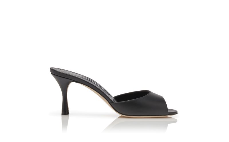 Side view of Jada, Black Calf Leather Open Toe Mules - US$745.00
