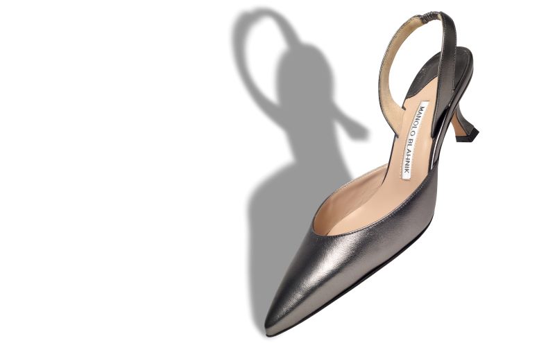 Carolyne 50, Silver Nappa Leather Slingback Pumps - US$895.00