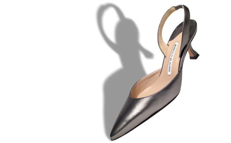 Carolyne 50, Silver Nappa Leather Slingback Pumps - US$795.00