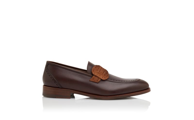 Side view of Designer Brown Calf Leather Loafers