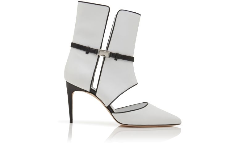 Side view of Trifulca, White and Black Nappa Leather Mid Calf Pumps - £1,025.00