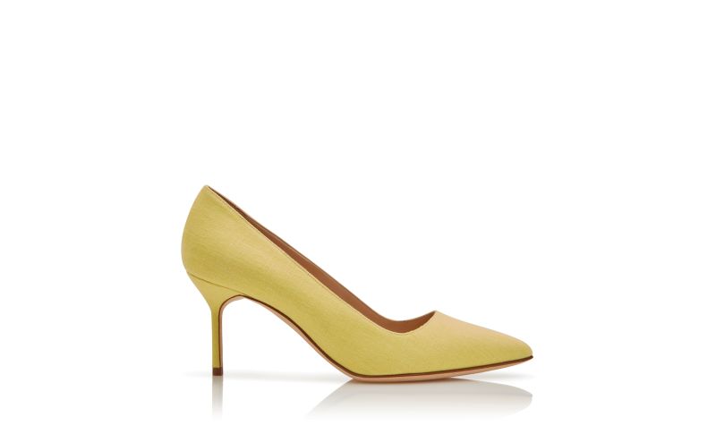 Side view of Bb 70, Yellow Linen Pointed Toe Pumps - £313.00