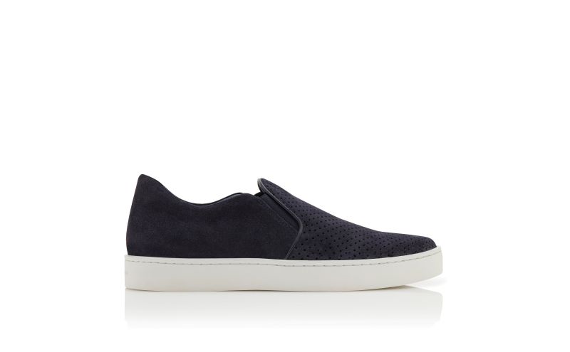 Side view of Nadores, Navy Blue Suede Slip-On Sneakers - AU$1,165.00
