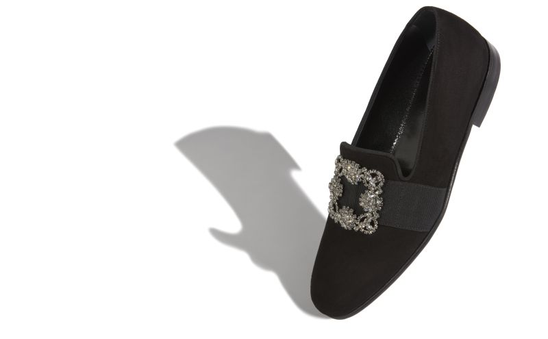 Carlton, Black Suede Jewelled Buckle Loafers - US$1,195.00