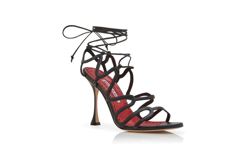 Fawda, Black Nappa Leather Strappy Sandals  - AU$1,013.00
