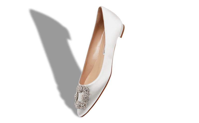 Hangisiflat, Light Cream Satin Jewel Buckle Flat Pumps - US$1,095.00