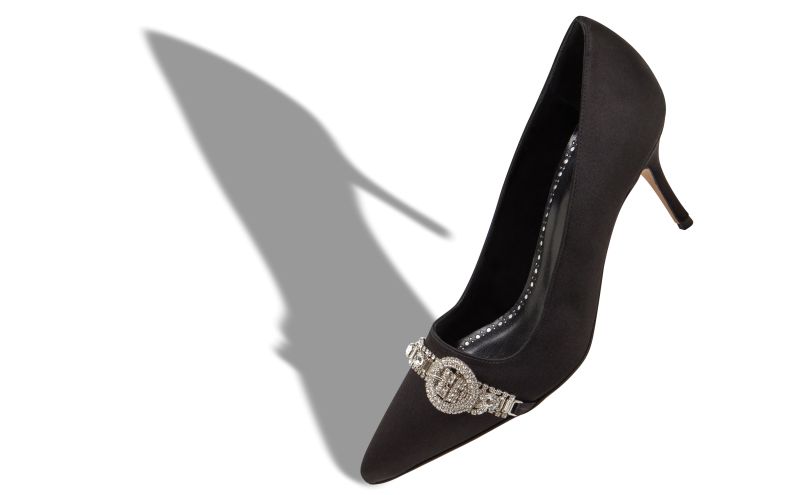 Asapump, Black Satin Jewel Embellished Pumps - US$807.00