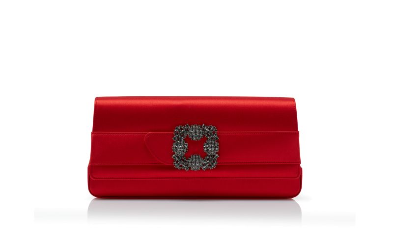 Side view of Gothisi, Red Satin Jewel Buckle Clutch - US$1,495.00