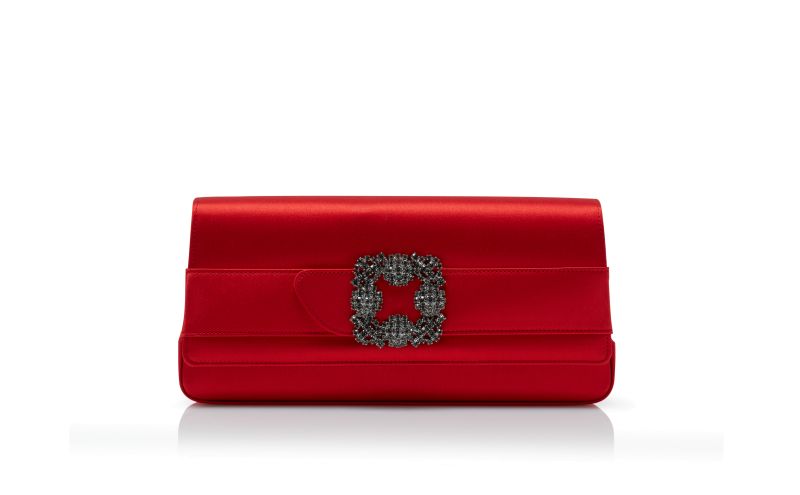 Side view of Gothisi, Red Satin Jewel Buckle Clutch - £1,175.00