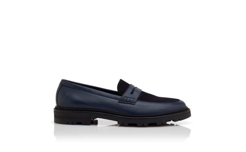 Side view of Hudson, Navy Blue Calf Leather Loafers - AU$1,515.00