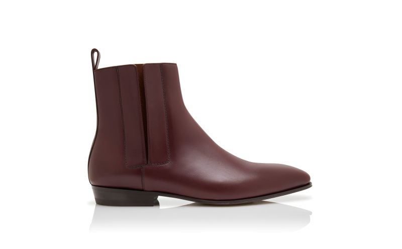 Side view of Bruton, Dark Red Calf Leather Ankle Boots - £975.00