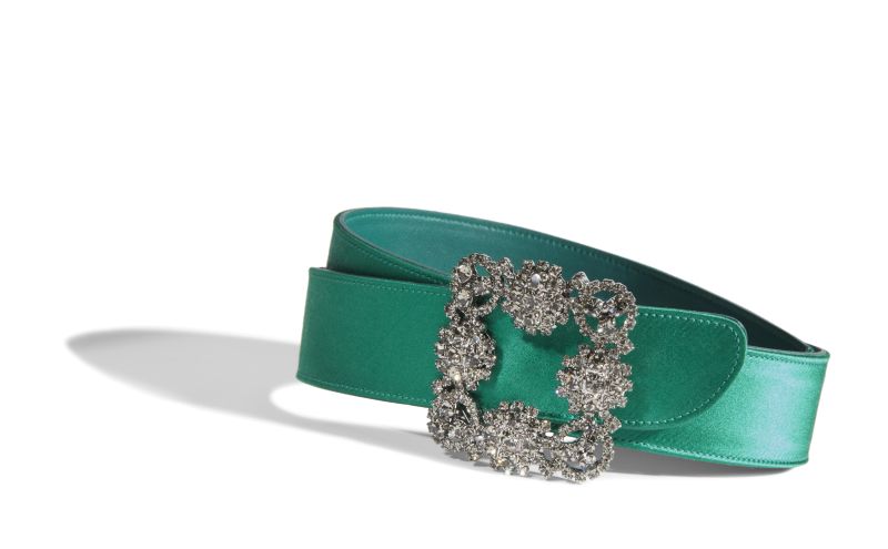 Hangisi belt, Green Satin Crystal Buckled Belt - US$845.00