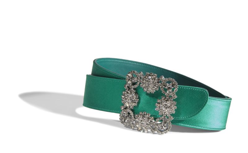 Hangisi belt, Green Satin Crystal Buckled Belt - AU$1,425.00