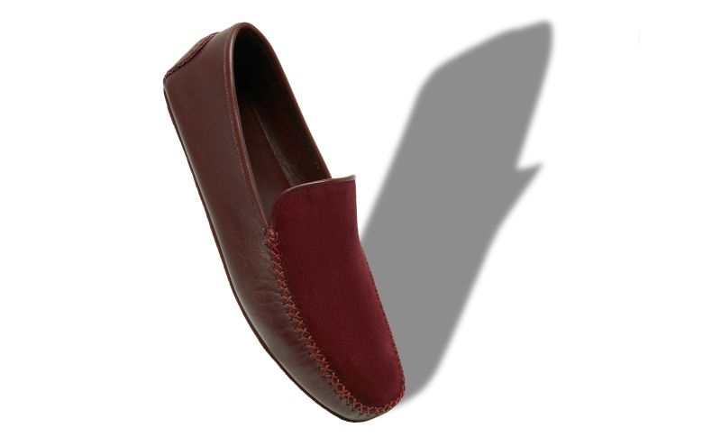 Designer Burgundy Nappa Leather and Suede Driving Shoes