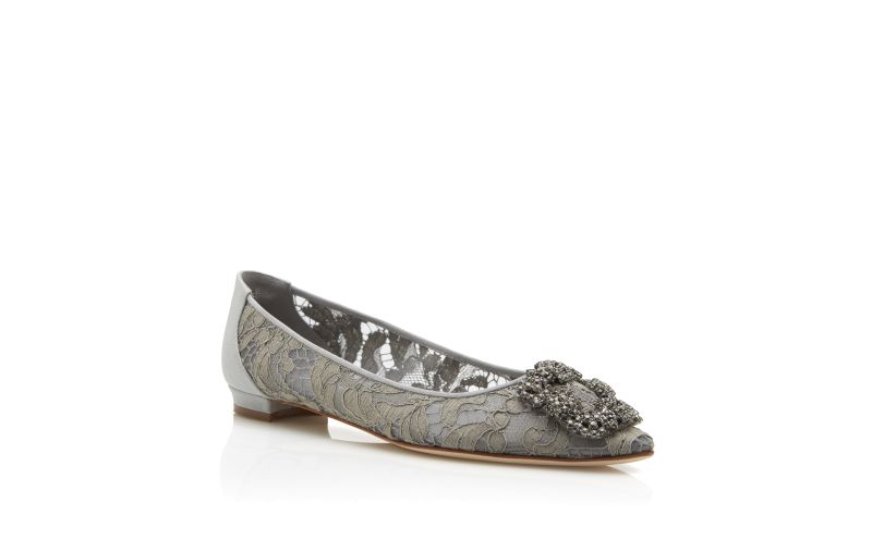 Hangisiflat lace, Grey Lace Jewel Buckle Flat Pumps - £945.00