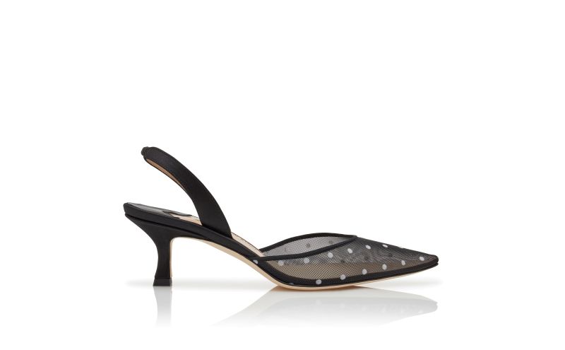 Side view of Carolyne, Black Mesh Slingback Pumps - €835.00