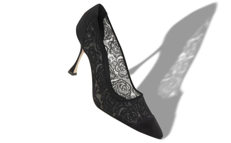 Sololaria, Black Lace Pointed Toe Pumps - €845.00 