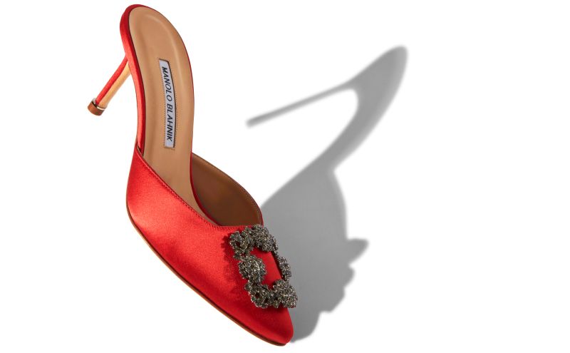 Hangisimu, Red Satin Jewel Buckle Mules - €995.00 