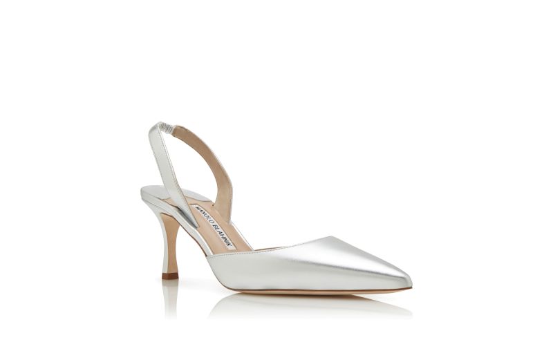 Carolyne 70, Silver Nappa Leather Slingback Pumps - US$795.00