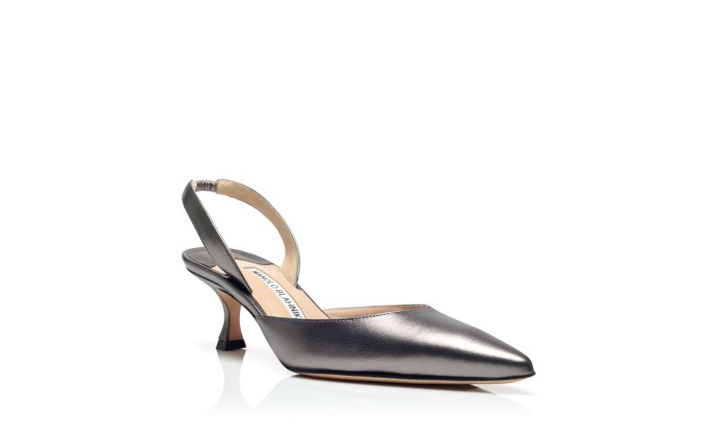 Carolyne 50, Silver Nappa Leather Slingback Pumps - US$795.00