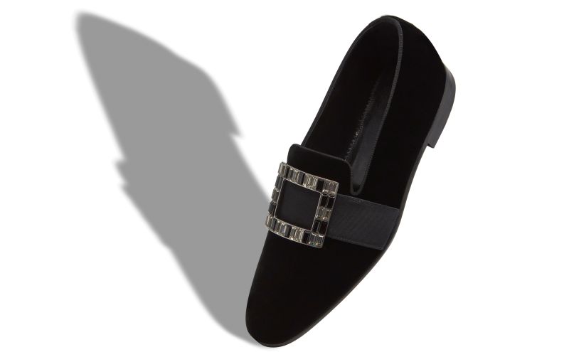 Designer Black Velvet Buckled Loafers
