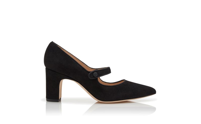 Side view of Campariba, Black Suede Mary Jane Pumps - €815.00