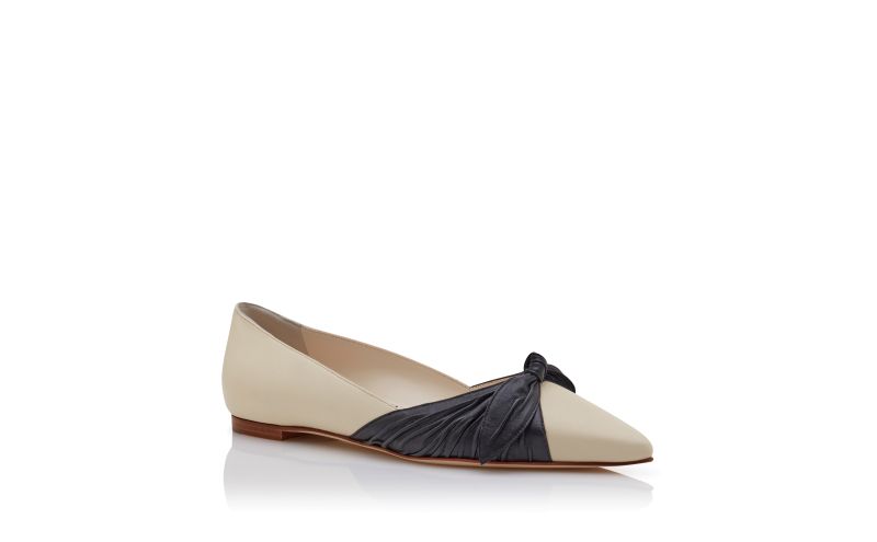 Terkaflat, Cream and Black Nappa Leather Flat Pumps - US$537.00