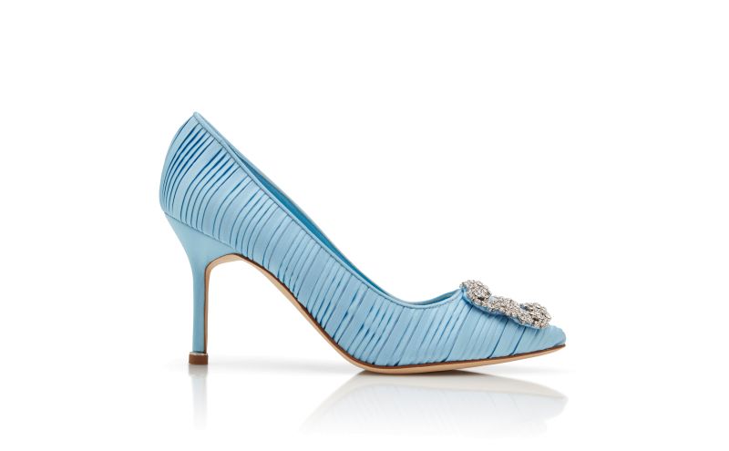 Side view of Hangisi 90, Light Blue Satin Jewel Buckle Pumps - AU$1,317.00